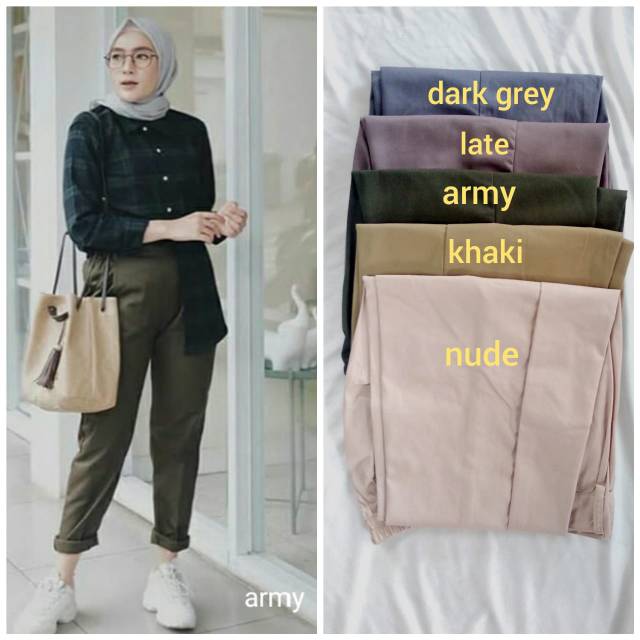 Detail Gambar Celana Baggy Pants Warna Army Nomer 38