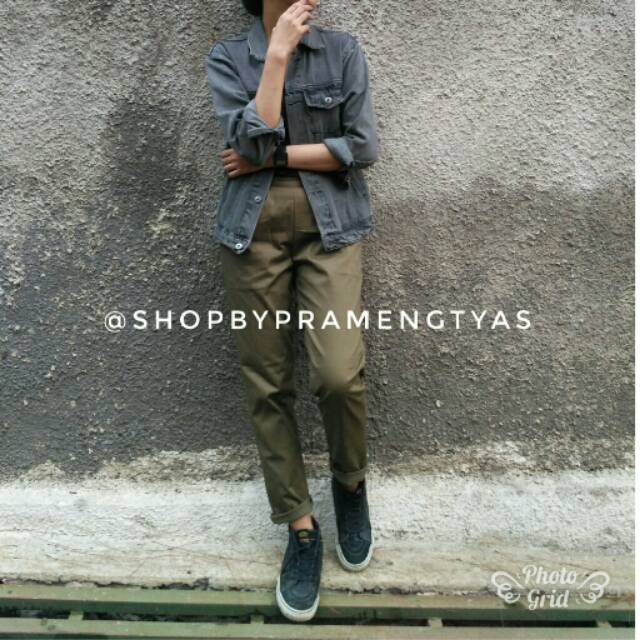 Detail Gambar Celana Baggy Pants Warna Army Nomer 45