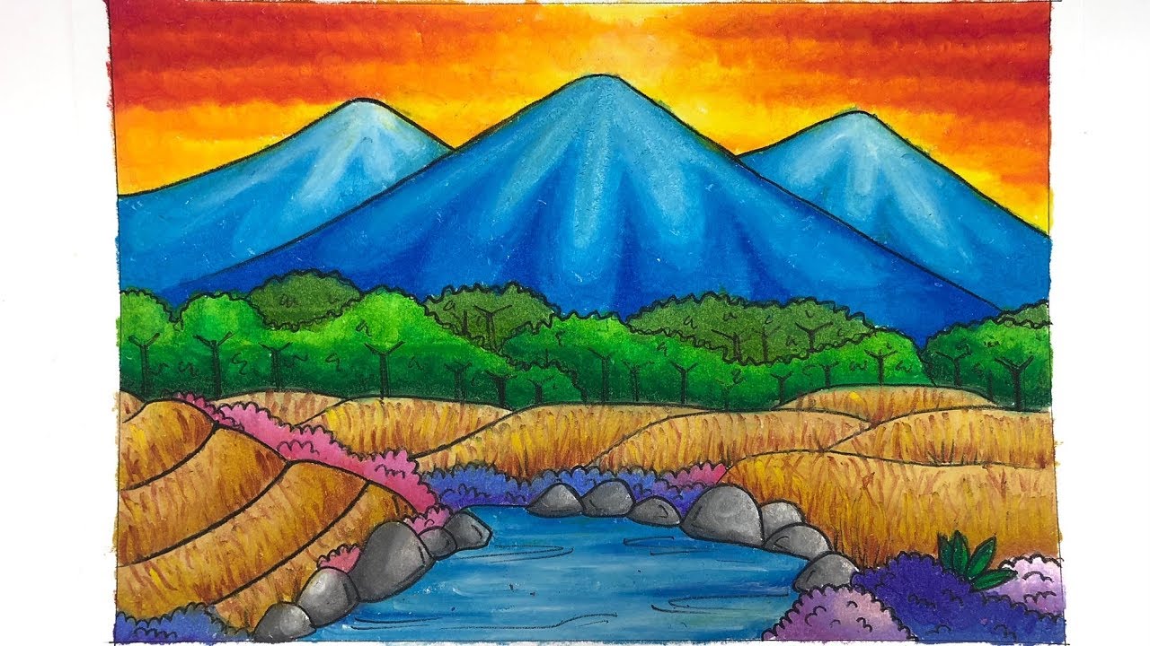 Detail Gambar Crayon Pemandangan Nomer 6