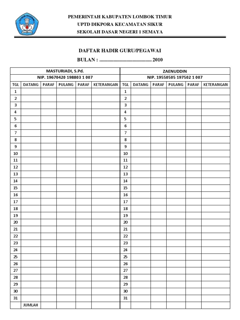 Gambar Daftar Hadir Guru - KibrisPDR