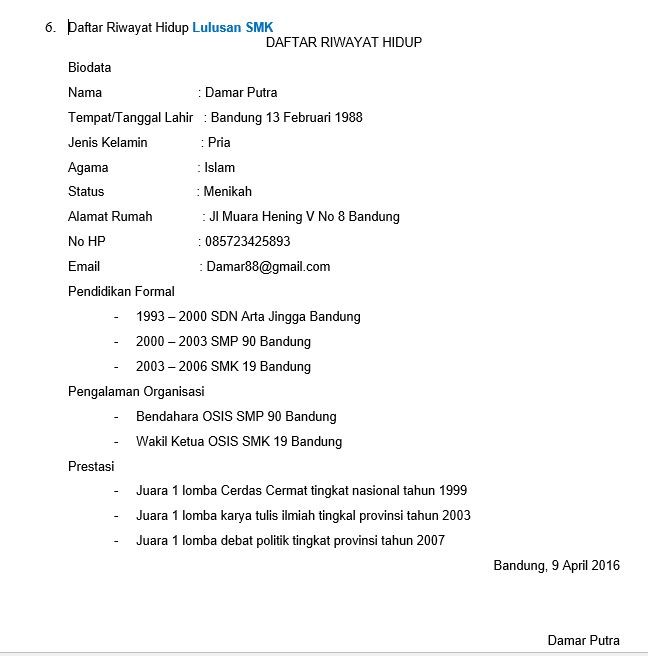 Detail Gambar Daftar Riwayat Hidup Nomer 31