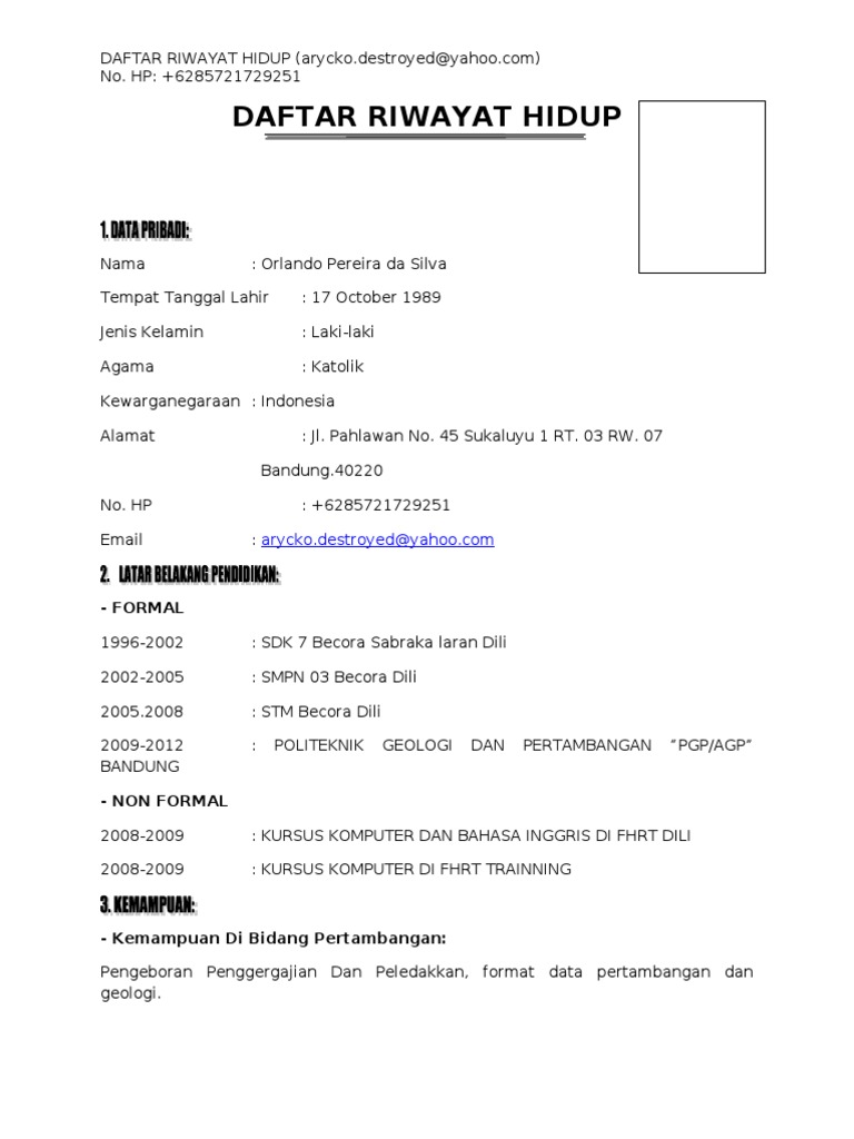 Detail Gambar Daftar Riwayat Hidup Nomer 38