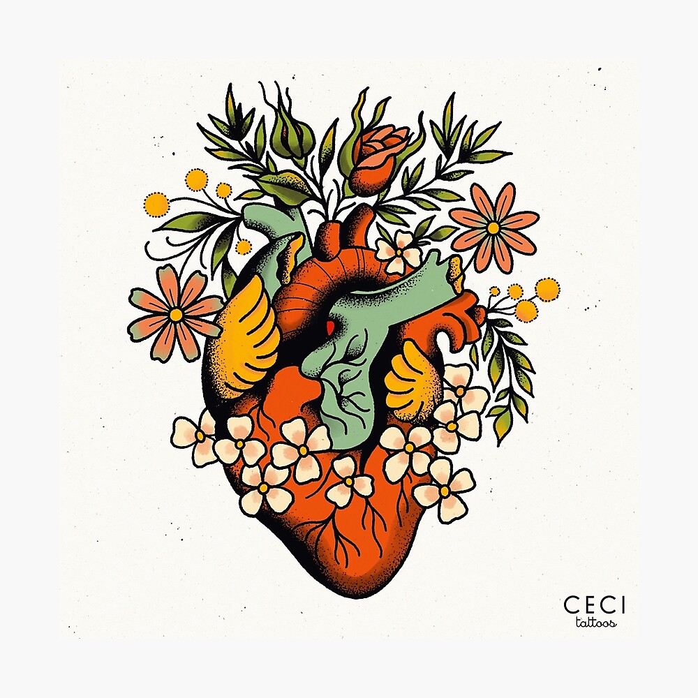 Anatomisches Herz Tattoo Blumen - KibrisPDR