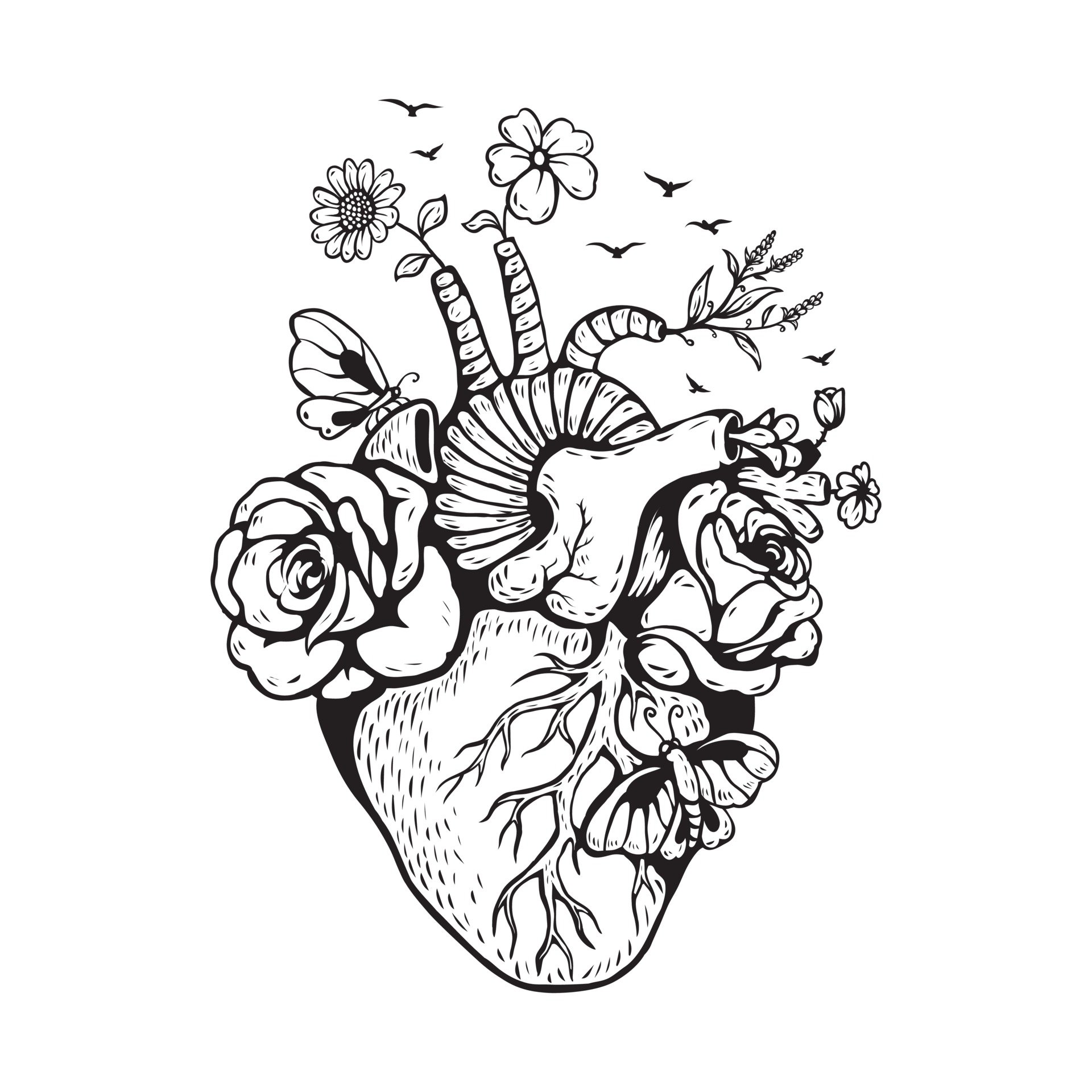 Detail Anatomisches Herz Tattoo Blumen Nomer 2