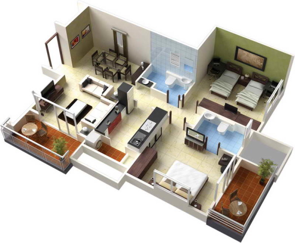 Detail Gambar Denah Rumah 3 Dimensi Minimalis Nomer 4