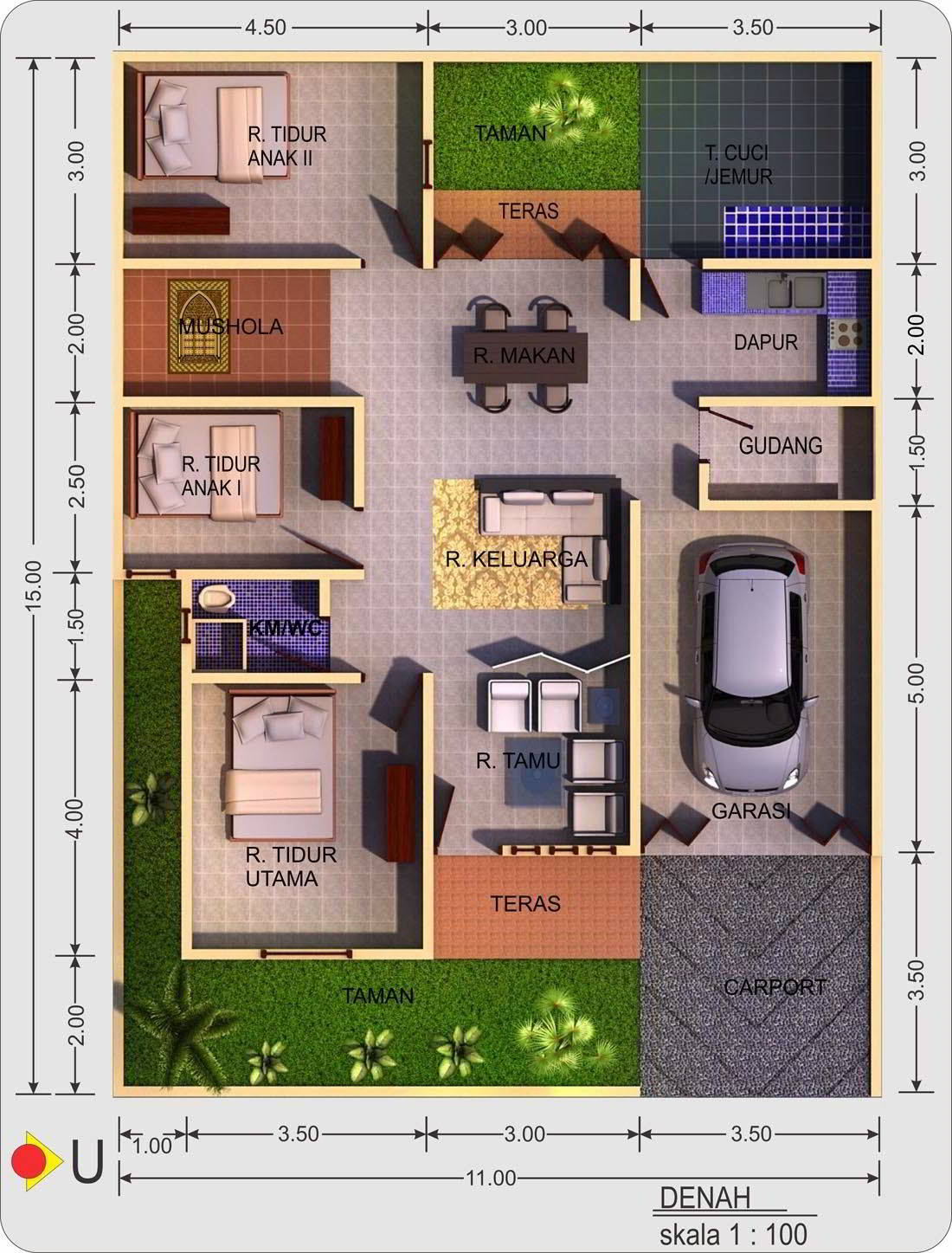 Gambar Denah Rumah 3 Kamar Tidur - KibrisPDR