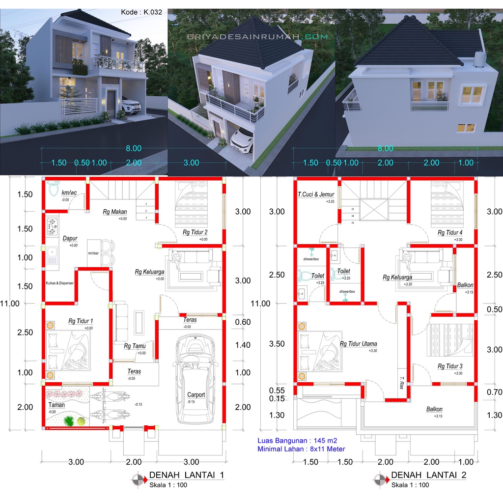 Detail Gambar Desain Rumah Minimalis Ukuran 8x12m Tingkat 2 Nomer 49