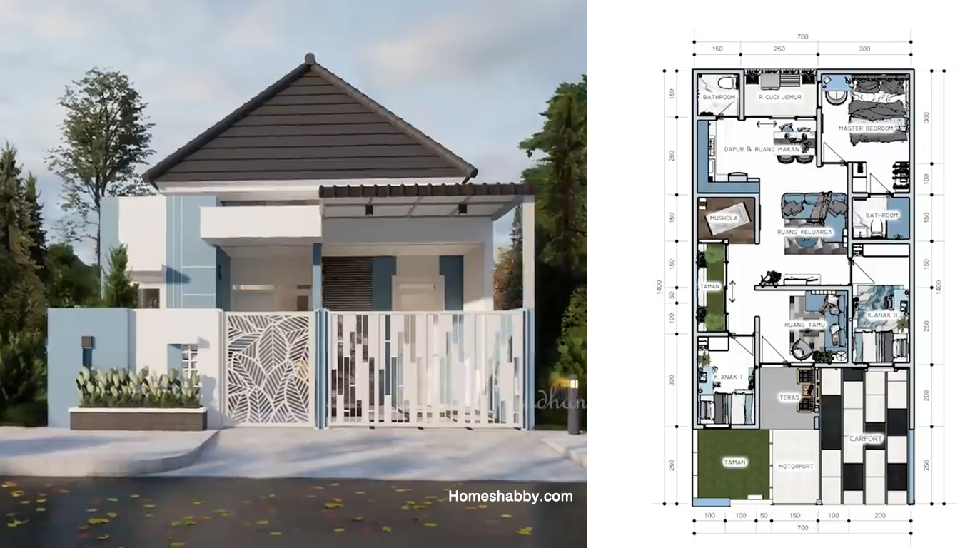 Detail Gambar Desain Teras Samping Fasad Samping Rumah 1 Lantai Tropis Nomer 32