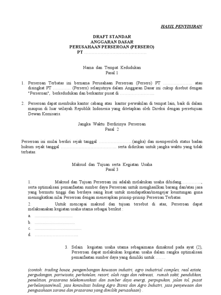 Detail Contoh Anggaran Dasar Perusahaan Nomer 6