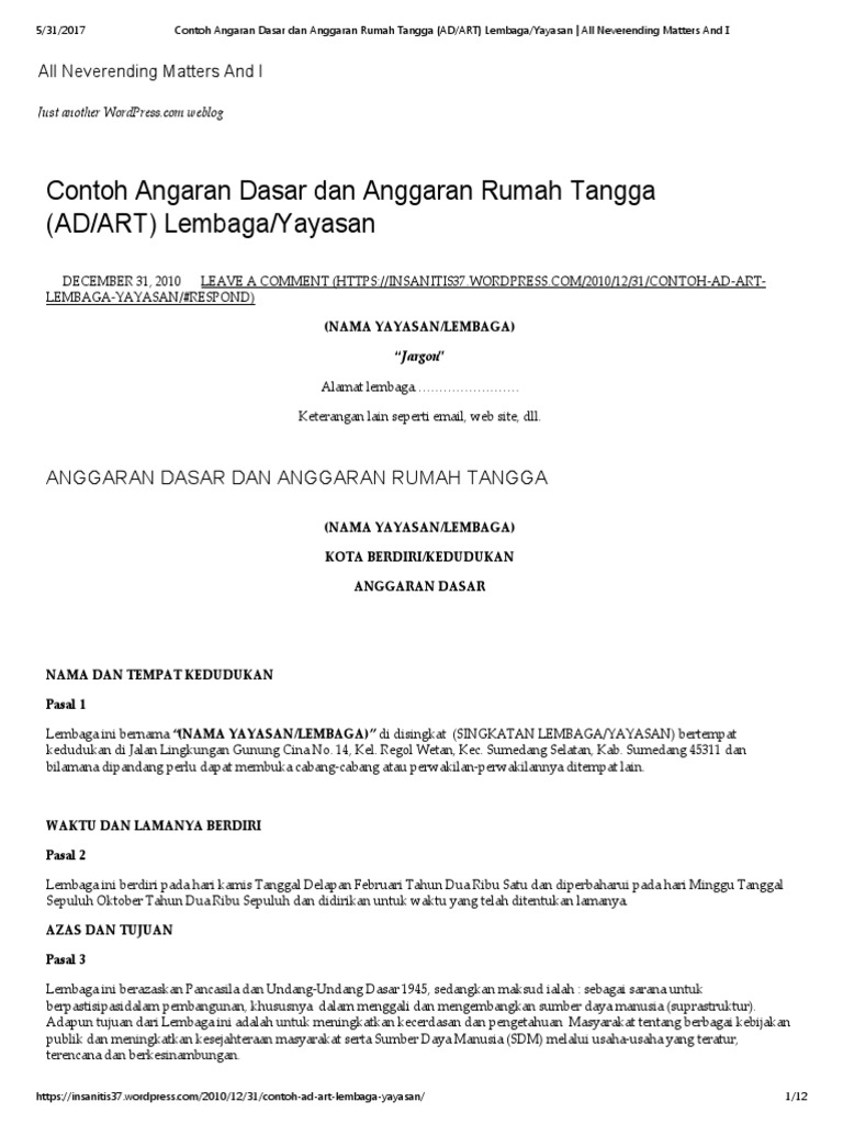 Detail Contoh Anggaran Rumah Tangga Yayasan Nomer 13