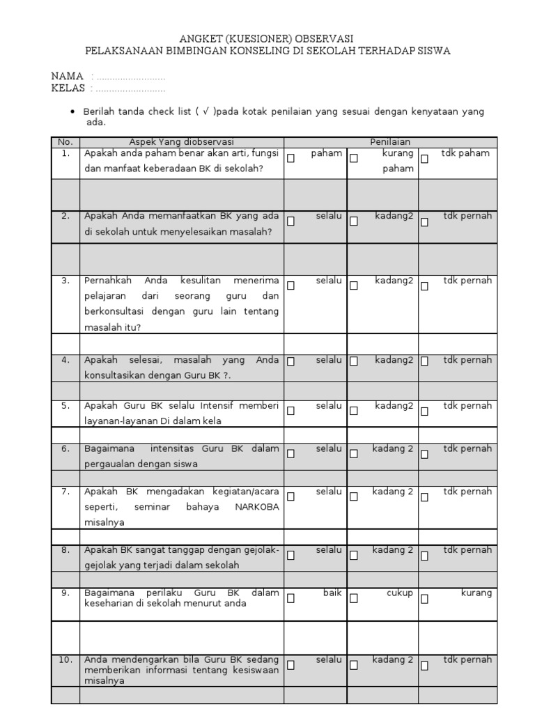 Detail Contoh Angket Kuesioner Nomer 46