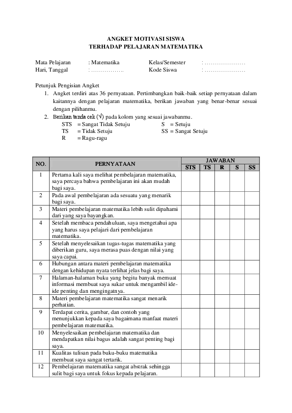 Detail Contoh Angket Motivasi Belajar Nomer 10