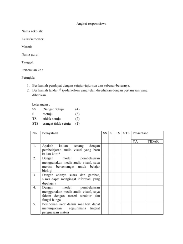 Detail Contoh Angket Penelitian Hasil Belajar Siswa Nomer 9