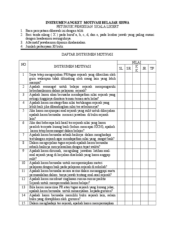 Detail Contoh Angket Penelitian Hasil Belajar Siswa Nomer 5