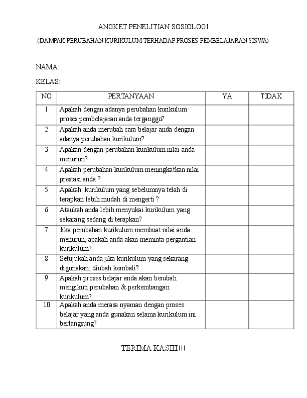 Detail Contoh Angket Penelitian Hasil Belajar Siswa Nomer 7