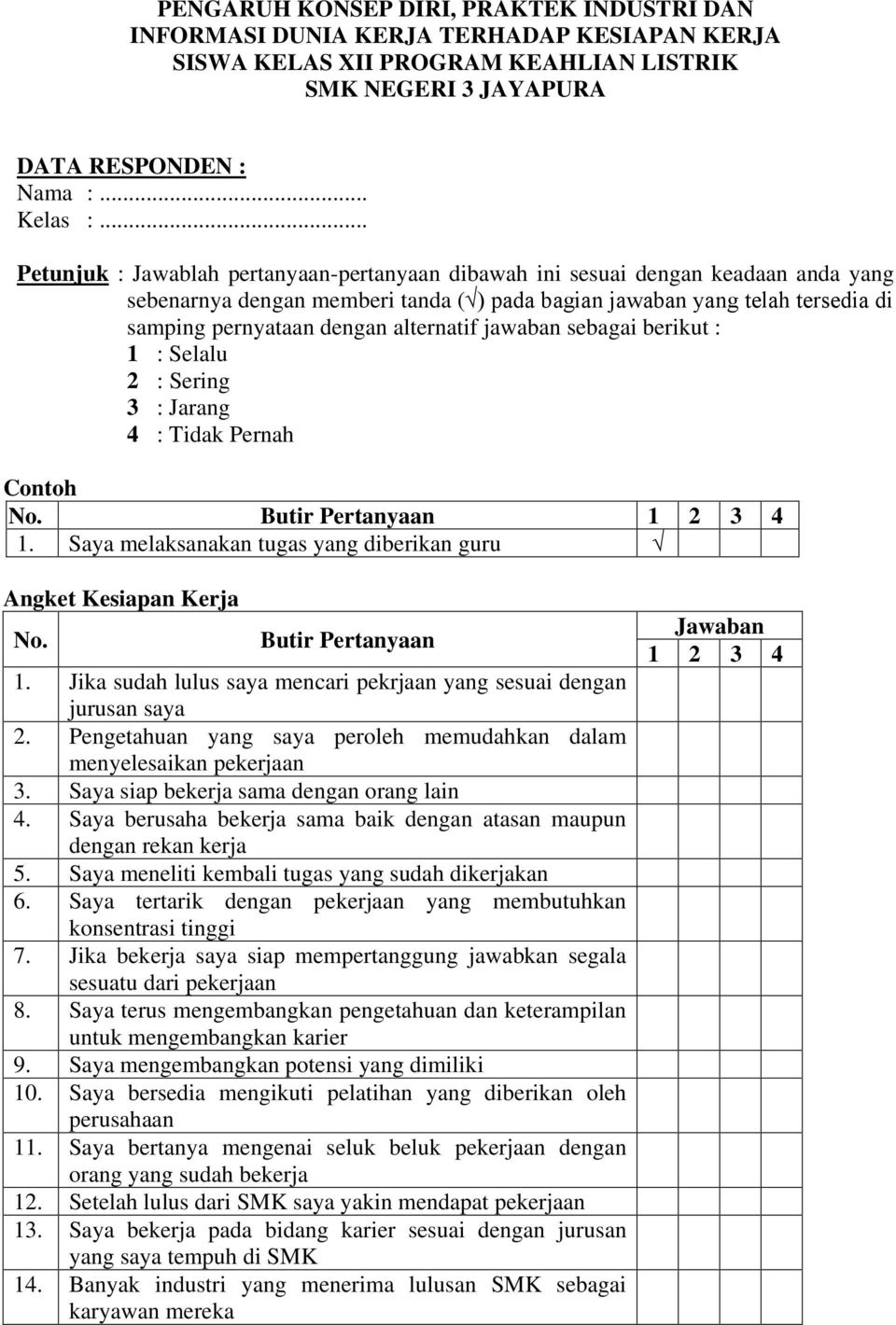 Detail Contoh Angket Sederhana Nomer 21