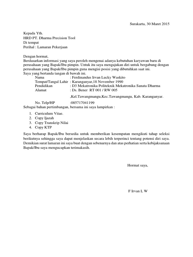 Detail Contoh Application Letter Dan Cv Nomer 4