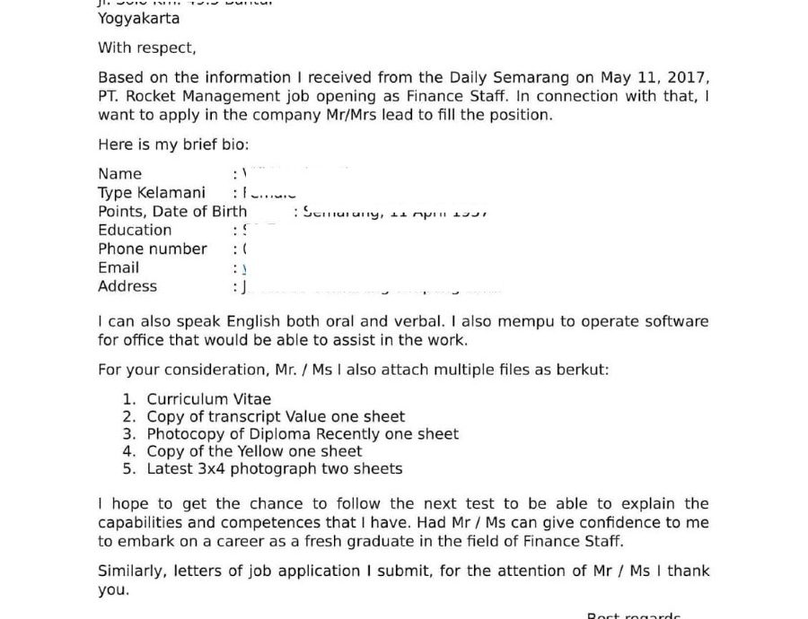 Detail Contoh Application Letter Dan Strukturnya Nomer 32