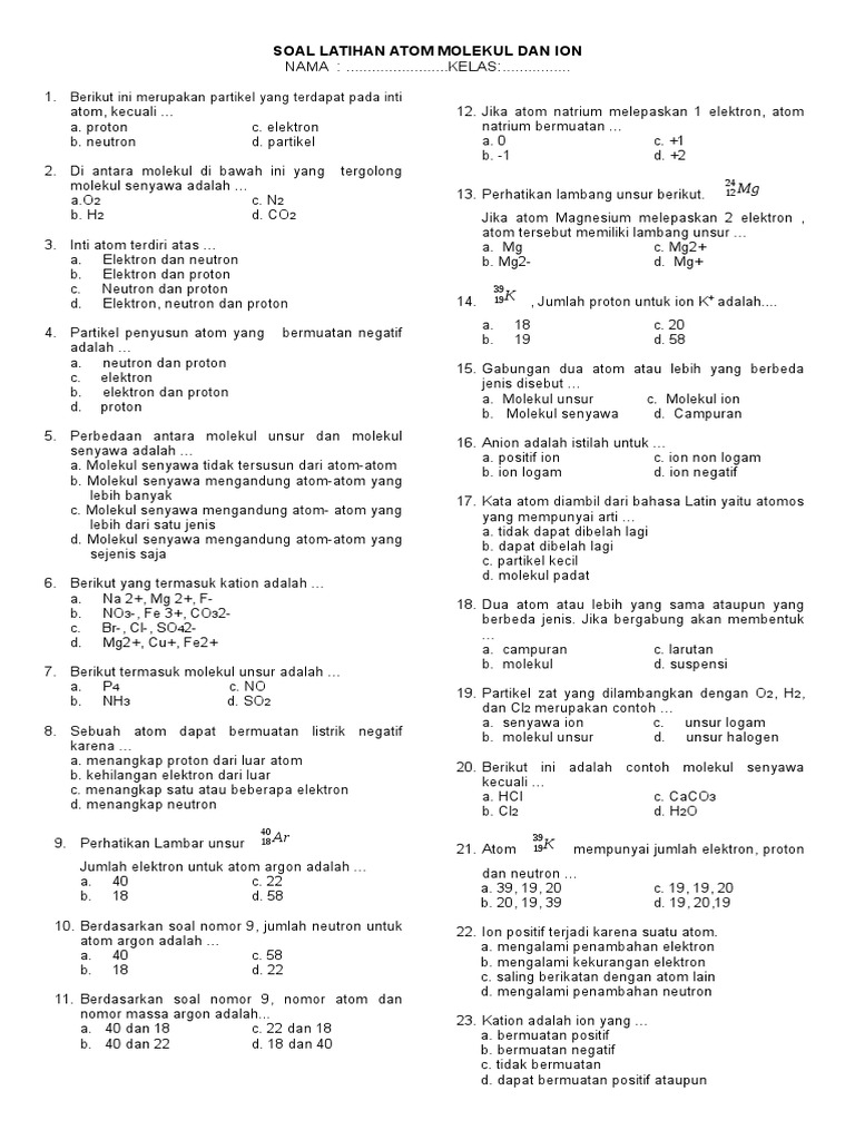 Detail Contoh Atom Ion Dan Molekul Nomer 36