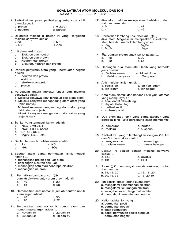 Detail Contoh Atom Ion Dan Molekul Nomer 53