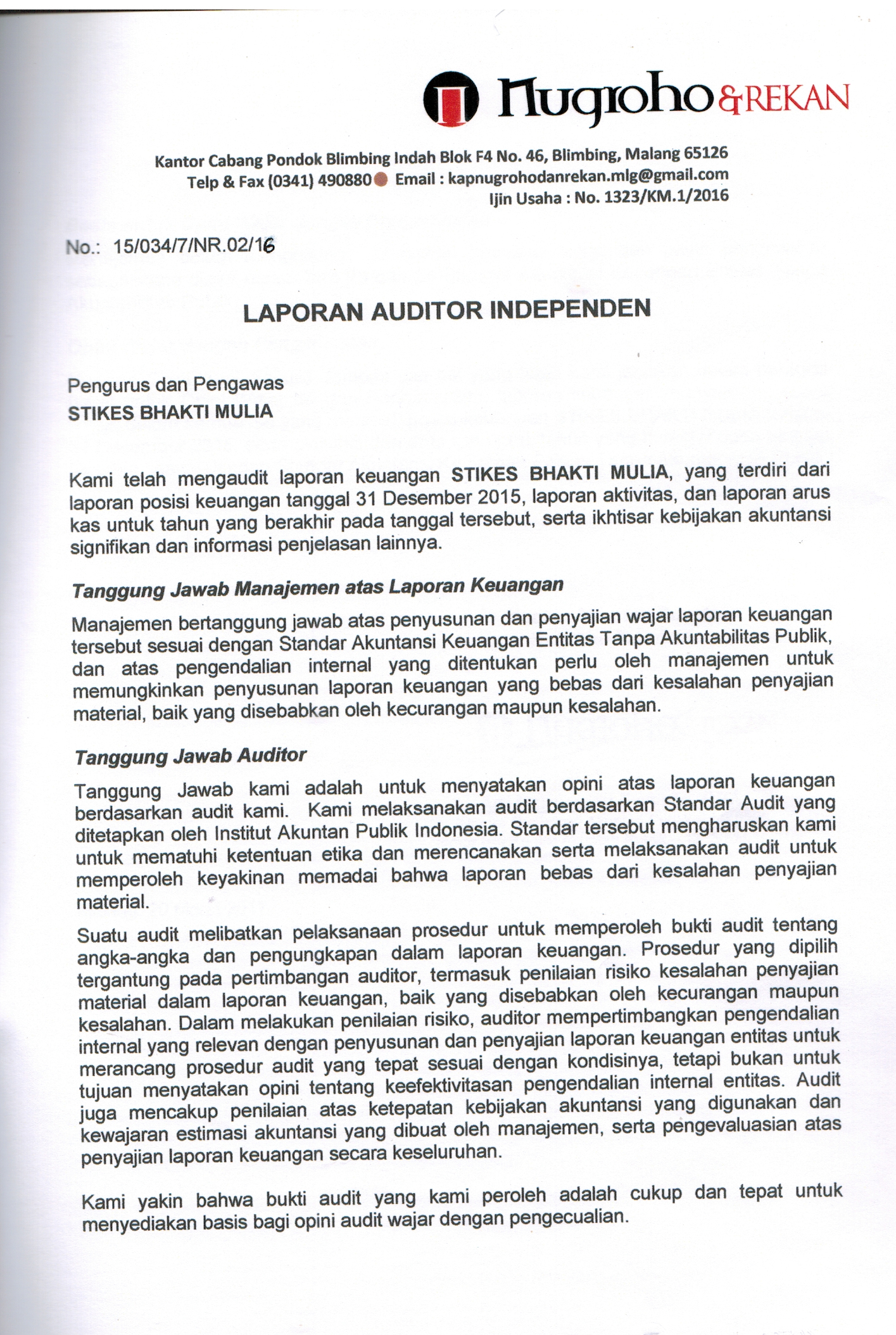 Detail Contoh Audit Laporan Keuangan Nomer 9