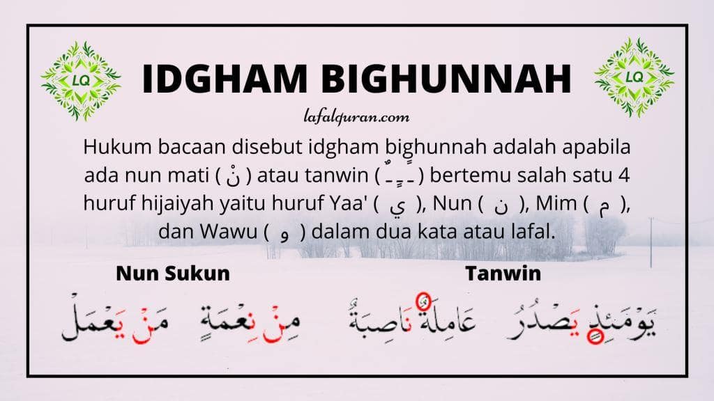 Detail Contoh Ayat Idgham Bighunnah Nomer 3