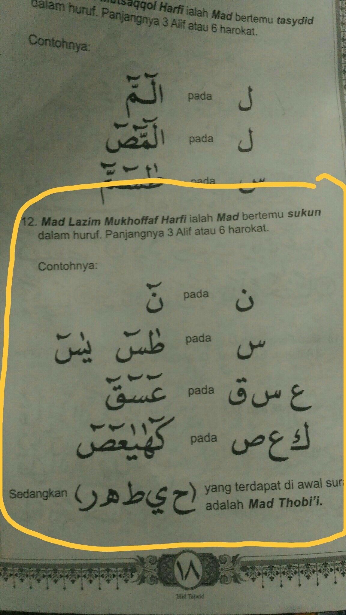 Detail Contoh Bacaan Mad Lazim Harfi Mutsaqqal Nomer 34
