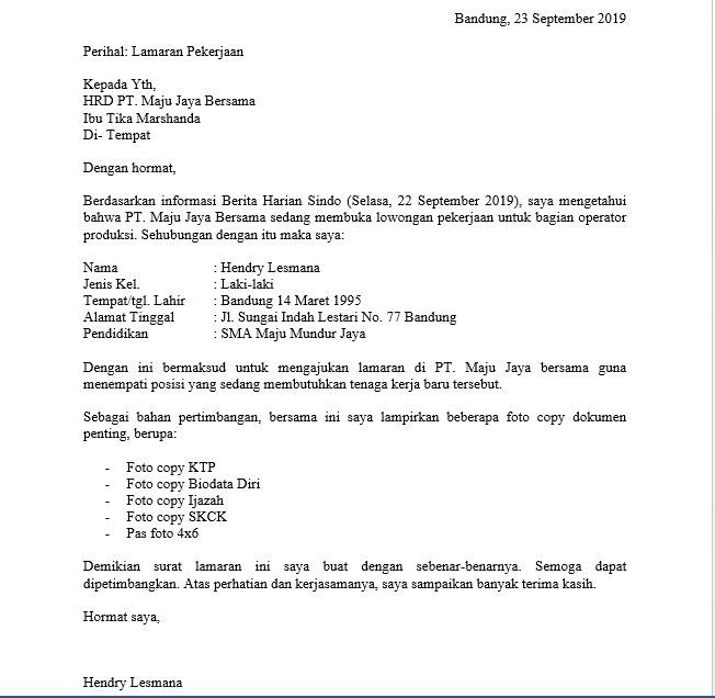 Detail Contoh Balasan Surat Lamaran Kerja Nomer 53