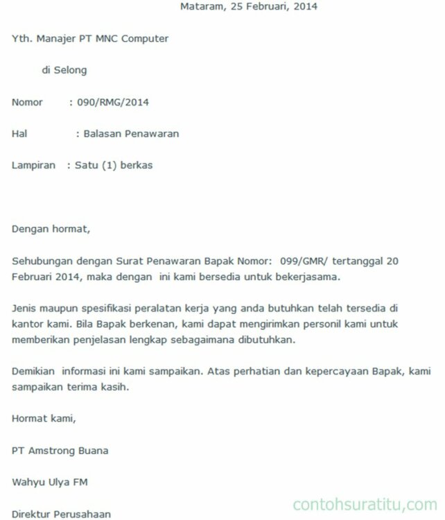 Contoh Balasan Surat Resmi - KibrisPDR