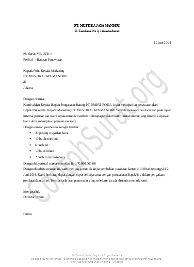 Detail Contoh Balasan Surat Resmi Nomer 35
