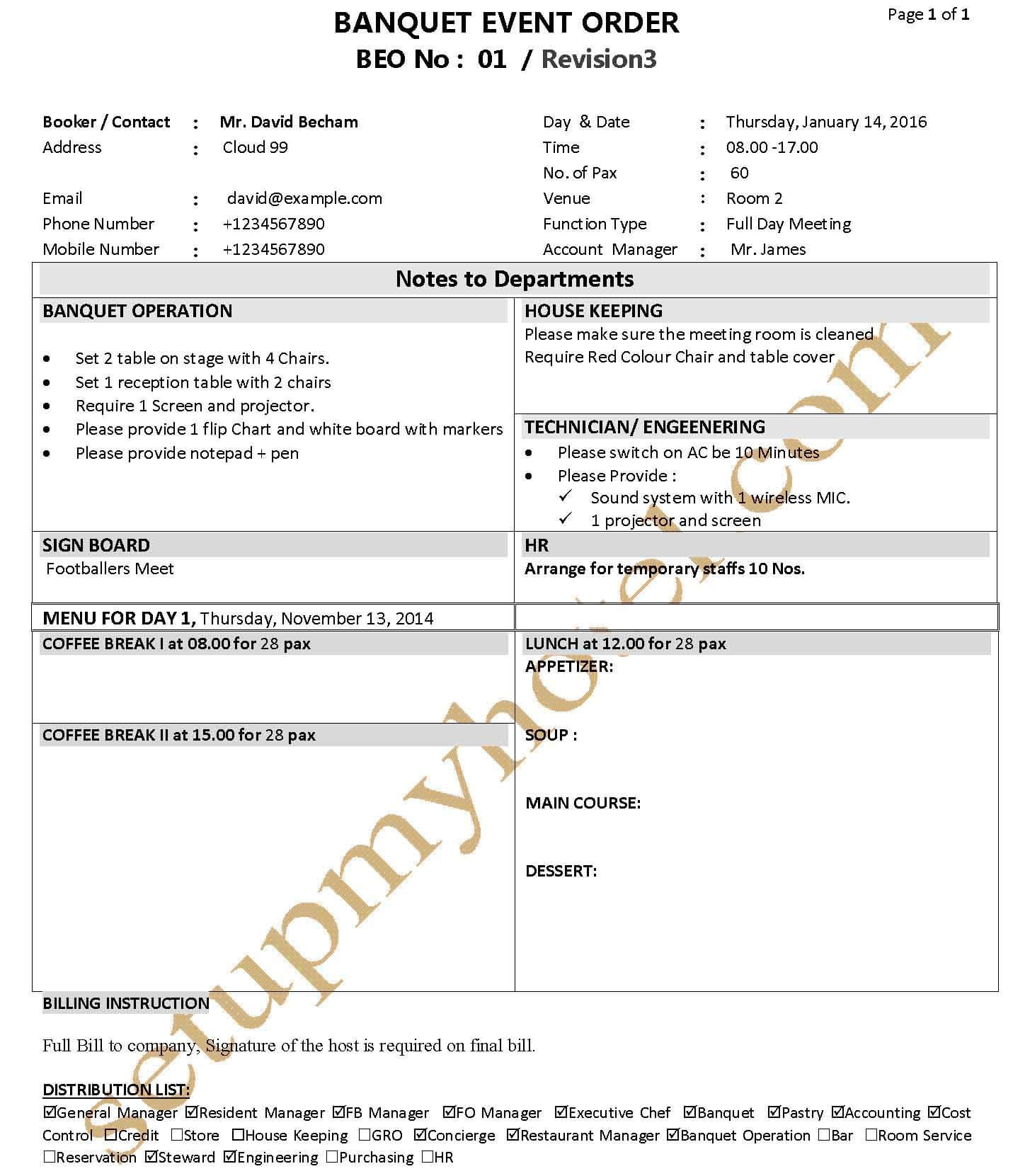 Contoh banquet event order 46 koleksi gambar