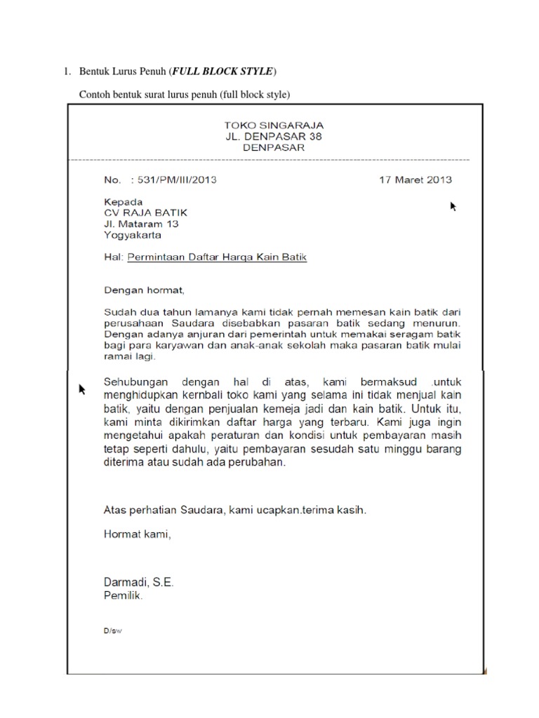 Detail Contoh Bentuk Surat Block Style Nomer 20