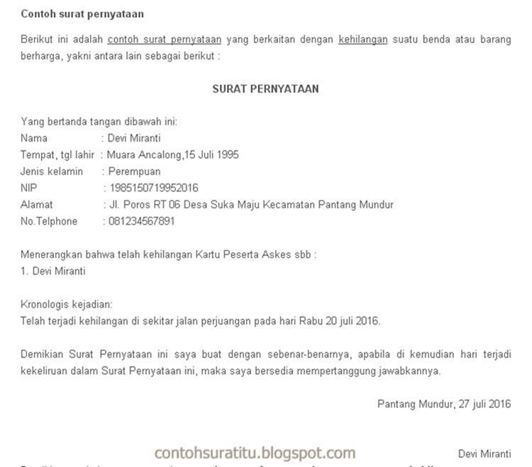 Detail Contoh Berita Acara Kehilangan Surat Jalan Nomer 26