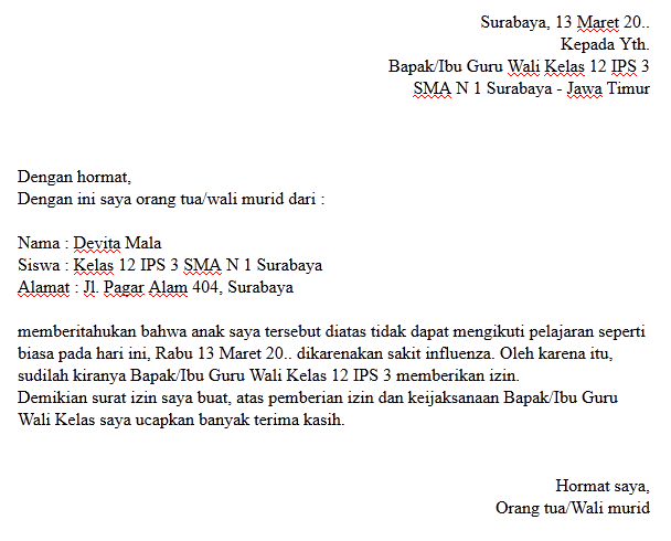 Detail Contoh Bikin Surat Izin Sekolah Smp Nomer 20