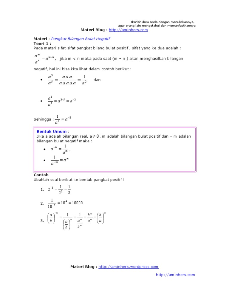 Detail Contoh Bilangan Berpangkat Negatif Nomer 33