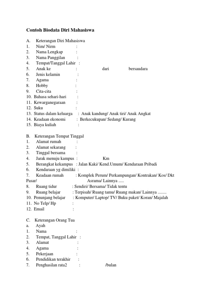 Detail Contoh Biodata Diri Lengkap Nomer 18