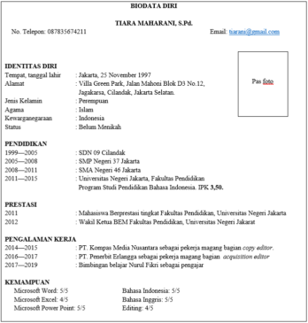 Detail Contoh Biodata Diri Lengkap Nomer 9