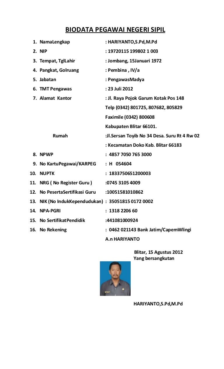 Detail Contoh Biodata Lengkap Koleksi Nomer 3