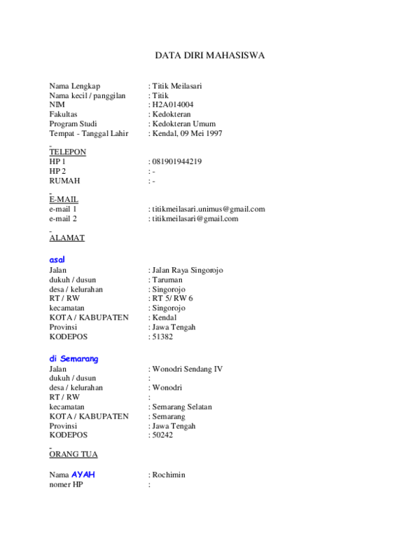 Detail Contoh Biodata Mahasiswa Nomer 13