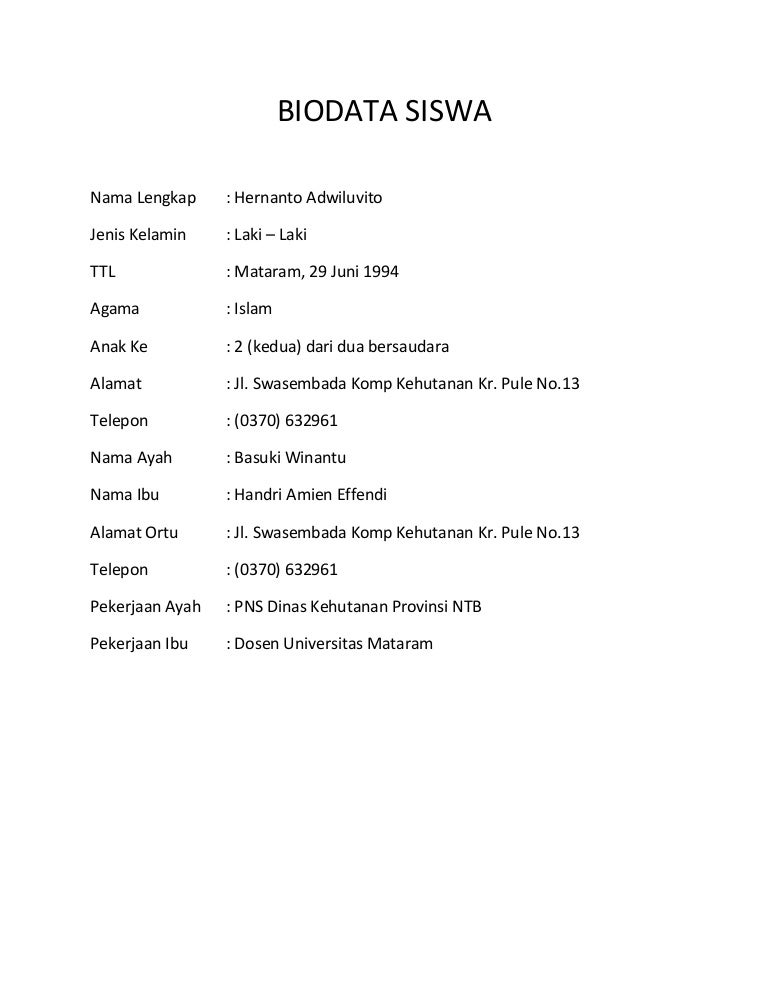 Detail Contoh Biodata Singkat Nomer 9