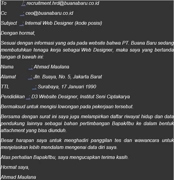 Detail Contoh Body Email Lamaran Kerja Nomer 27