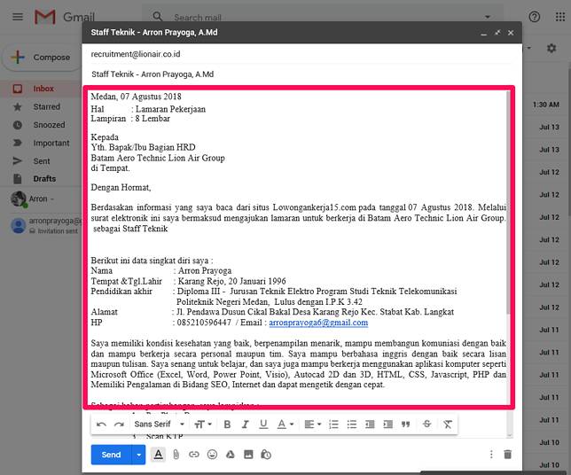 Detail Contoh Body Text Email Lamaran Kerja Nomer 17