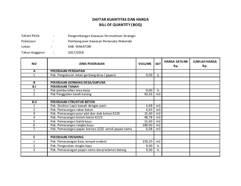 Detail Contoh Boq Proyek Nomer 22