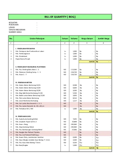 Detail Contoh Boq Proyek Nomer 26