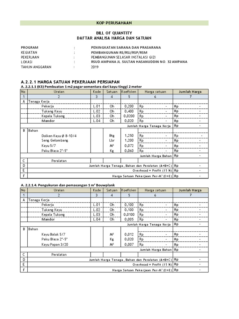 Detail Contoh Boq Proyek Nomer 4