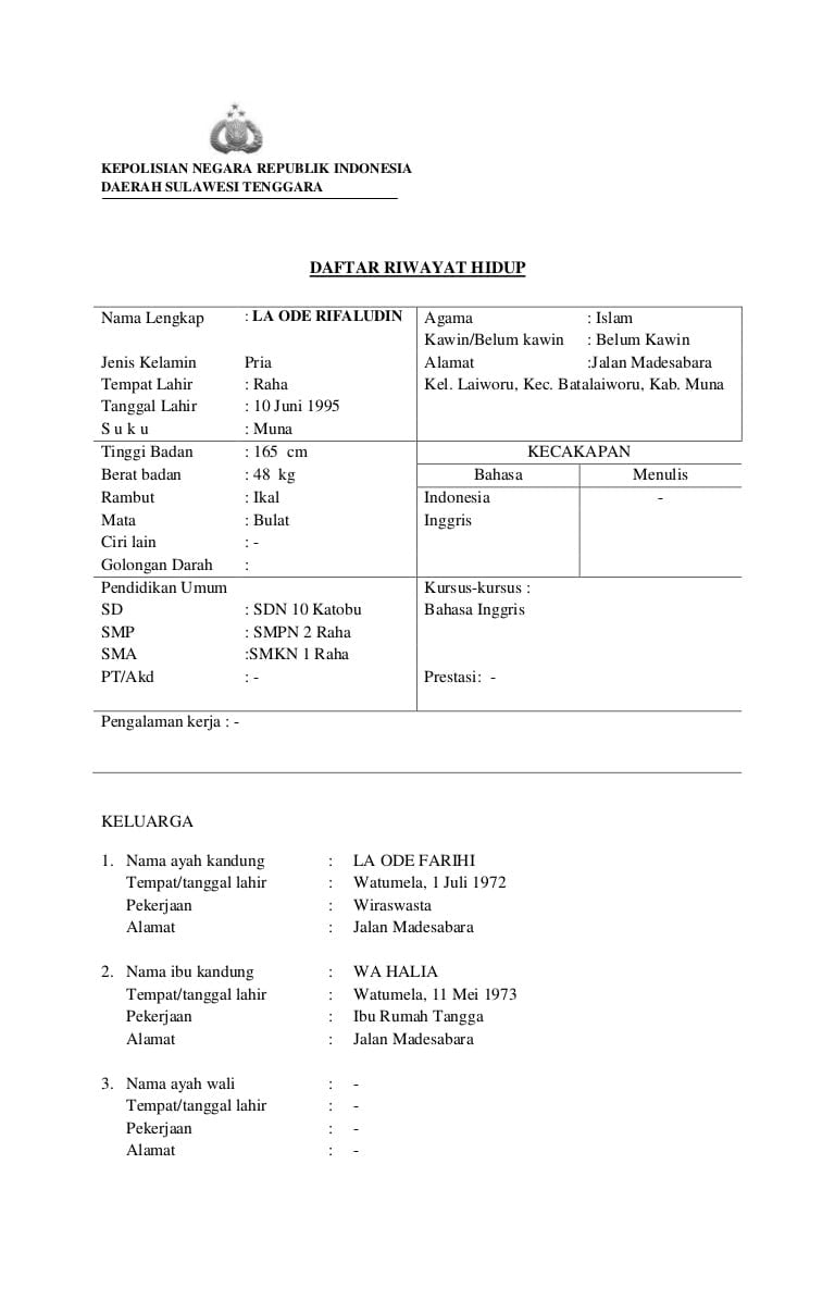 Detail Contoh Buat Daftar Riwayat Hidup Nomer 36