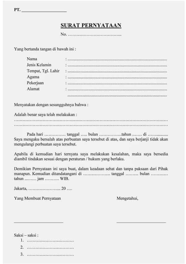 Detail Contoh Buat Surat Pernyataan Nomer 47