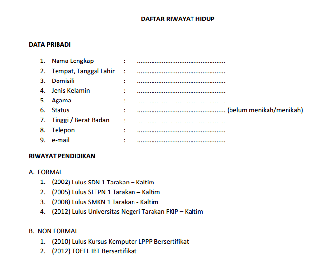 Detail Contoh Buat Surat Riwayat Hidup Nomer 36