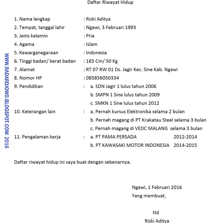 Detail Contoh Buat Surat Riwayat Hidup Nomer 50