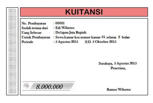 Detail Contoh Bukti Kwitansi Nomer 16